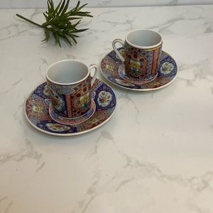 Vintage Imari Japanese Cup & Saucer Set Espresso Saki Cups Red Blue Home Kitchen